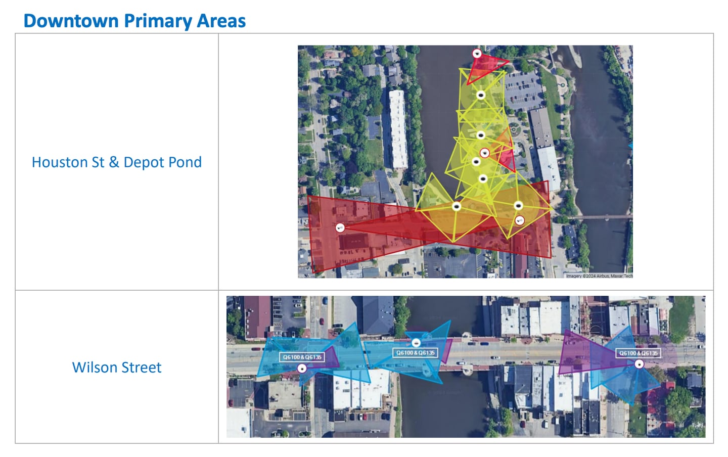 The City of Batavia will add 55 new surveillance cameras to their network in 2025, mainly in downtown public areas, at public works facilities and city-owned buildings. (Coverage map shows planned camera locations)