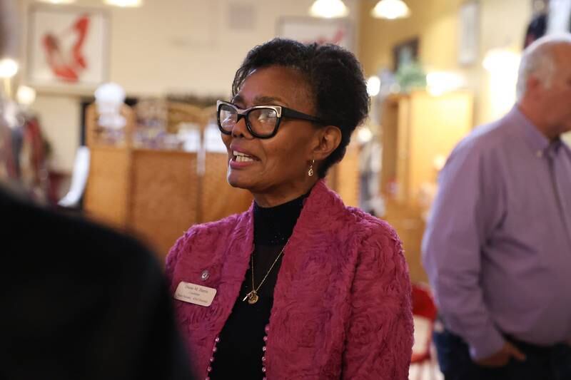 Diane Harris, candidate for State Senate, hosts the GOP event at Its Amazing in Joliet on Monday.