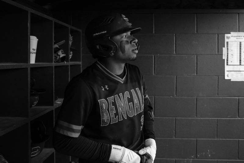 Plainfield East’s Christian Mitchelle waits to bat against Plainfield Central. Monday, April 25, 2022, in Plainfield.