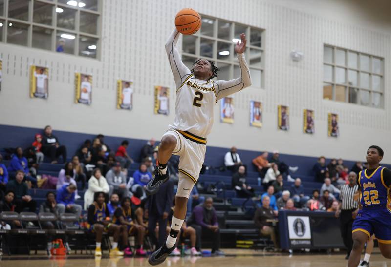 Joliet Catholic’s Donavyn Simmons lays in the uncontested shot against Joliet Central on Tuesday, Jan 20, 2026 in Joliet.