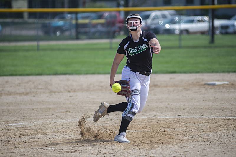 Rock Falls’ Katie Thatcher throws against Sterling Saturday, May 14, 2022.