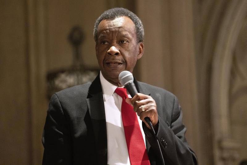 Businessman Willie Wilson participates in a forum with other Chicago mayoral candidates hosted by the Chicago Women Take Action Alliance Saturday, Jan. 14, 2023, at the Chicago Temple in Chicago.