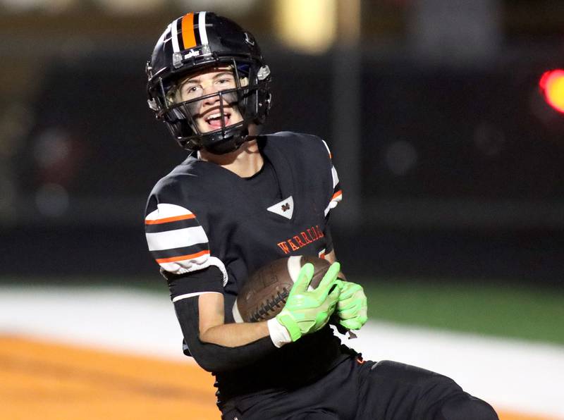 McHenry’s Joey Spelman trots into the end zone with a touchdown against Crystal Lake South in varsity boys football at McCracken Field on the campus of McHenry High School in McHenry on Friday, Sept. 5, 2025.
