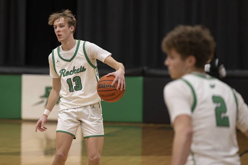 Rock Falls’ Aydan Goff handles the ball against Rockford Christian Tuesday, Jan. 30, 2024 at Rock Falls High School.