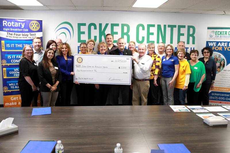 Ecker Center for Behavioral Health, in partnership with Rotary District 6440 and supported by local Rotary clubs, were presented a $5,000 grant aimed at enhancing mental health services. Rotary Clubs participating in the initiative include Elgin Breakfast Rotary Club, Rotary Club of Elgin (Noon), Batavia Illinois Rotary Club, Rotary Club of Bartlett, and St. Charles Breakfast Rotary Club.