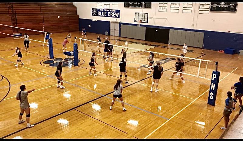 Prouty Gym was full of action with the second practice of the 2022 volleyball season at Princeton High School.