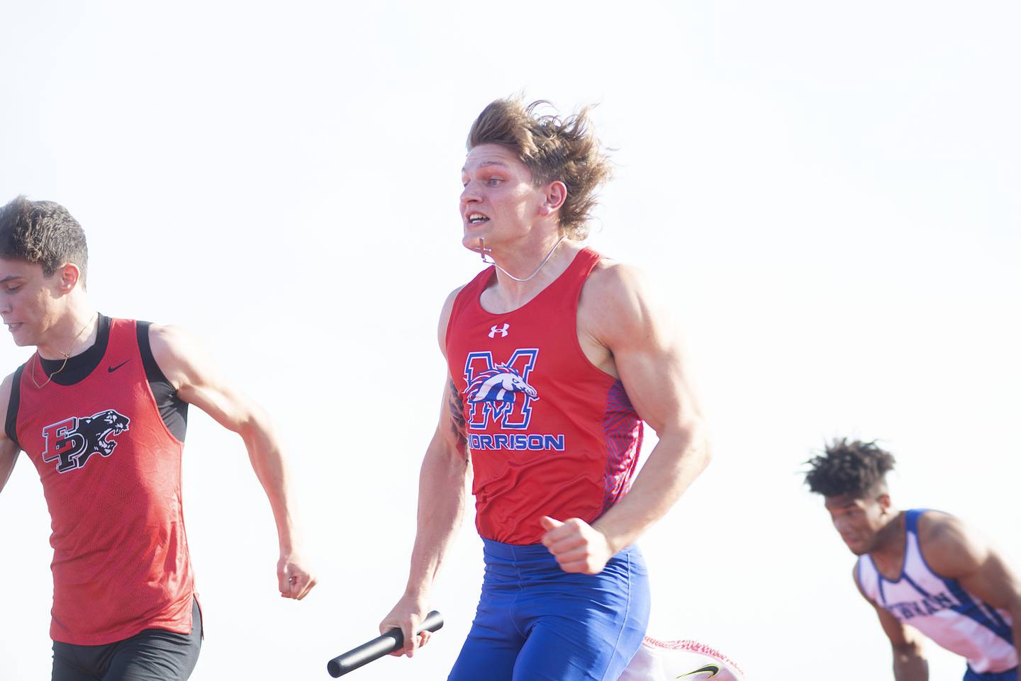 Morrison's Justice Brainerd looks to hand off the baton in the 4x100 at the class 1A Erie track sectionals on Thursday, May 19, 2022.