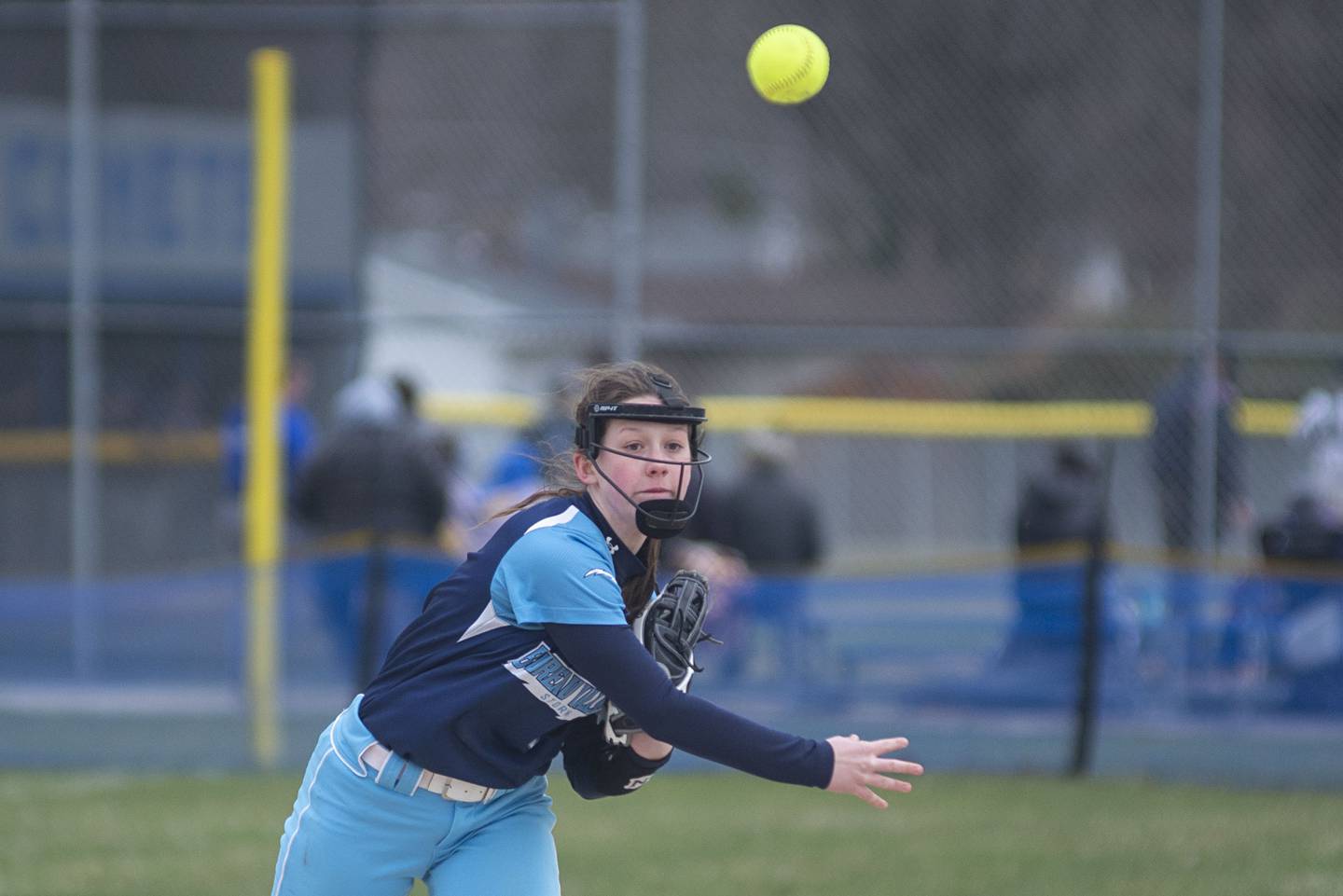 Bureau Valley's Lesleigh Maynard throws to first for an out Wednesday, April 6, 2022 against Newman.