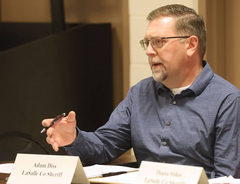La Salle County Sheriff Adam Diss speaks during the Starved Rock Safety Update meeting on Monday, May 11, 2026 at the Utica Fire Station. The meeting serves as an opportunity to discuss safety, visitor experience, and general updates related to the park.