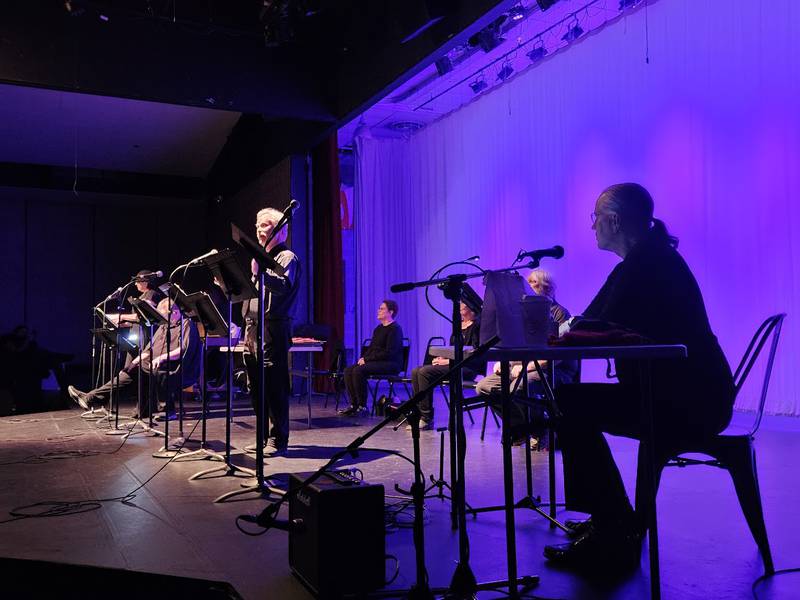 Members of WriteOn Joliet perform a radio-style performance of original works in 2023 at the Billie Limacher Bicetennial Park Theatre in Joliet. WriteOn Joliet will perform a new show, "Fragments of Time," on Friday and Saturday at Bicentennial Park.