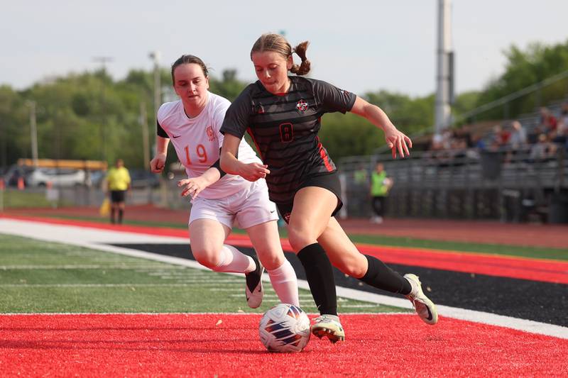 Lincoln-Way Central’s Reagan Schultz makes a move along the sideline against Shepard in the Class 3A Lincoln-Way Central Regional semi-final on Tuesday, May 16, 2023 in New Lenox.