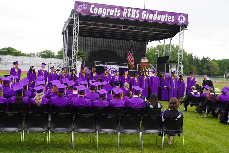 Rochelle Township High School seniors Isabella Biggs, Abigail Bozinovich, Hailey Bunger, Mary Chadwick, Kyrie Cragin, Ellyse Dalen, Ethan David, Kyler Dickson, Alexander Foster, Matilda Gonser, Mark Green, Bobbie Henning, Corrie Hill, Annaliese Koziol, Connor Macklin, Jaicee Ramos, Cambrey Rodeghero, Lilly Rodriguez, Levi Waddle and Wyatt Worthington were recognized for having GPAs of 4.0 or higher at the school's graduation ceremony on Saturday, May 23, 2026.