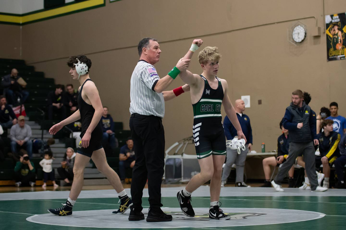 Coal City's Max Christensen, right, and Yorkville's Adrian Wadas-Luis wrestle in the 144-pound match during the IHSA Class 1A Coal City Dual Team Sectional on Thursday, Feb. 5, 2026.