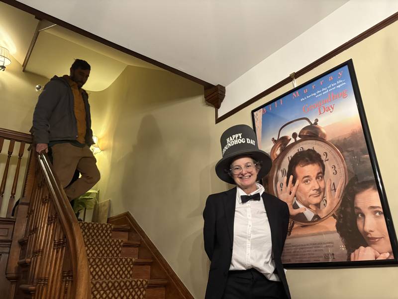 Ann Stillwater wore a Groundhog Day inspired outfit Sunday.