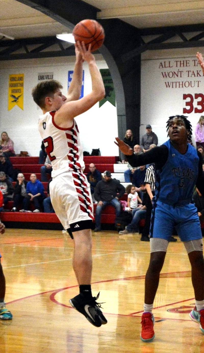 LaMoille's Brayden Klein shoots against IMSA in Friday's Little Ten Conference game in LaMoille.