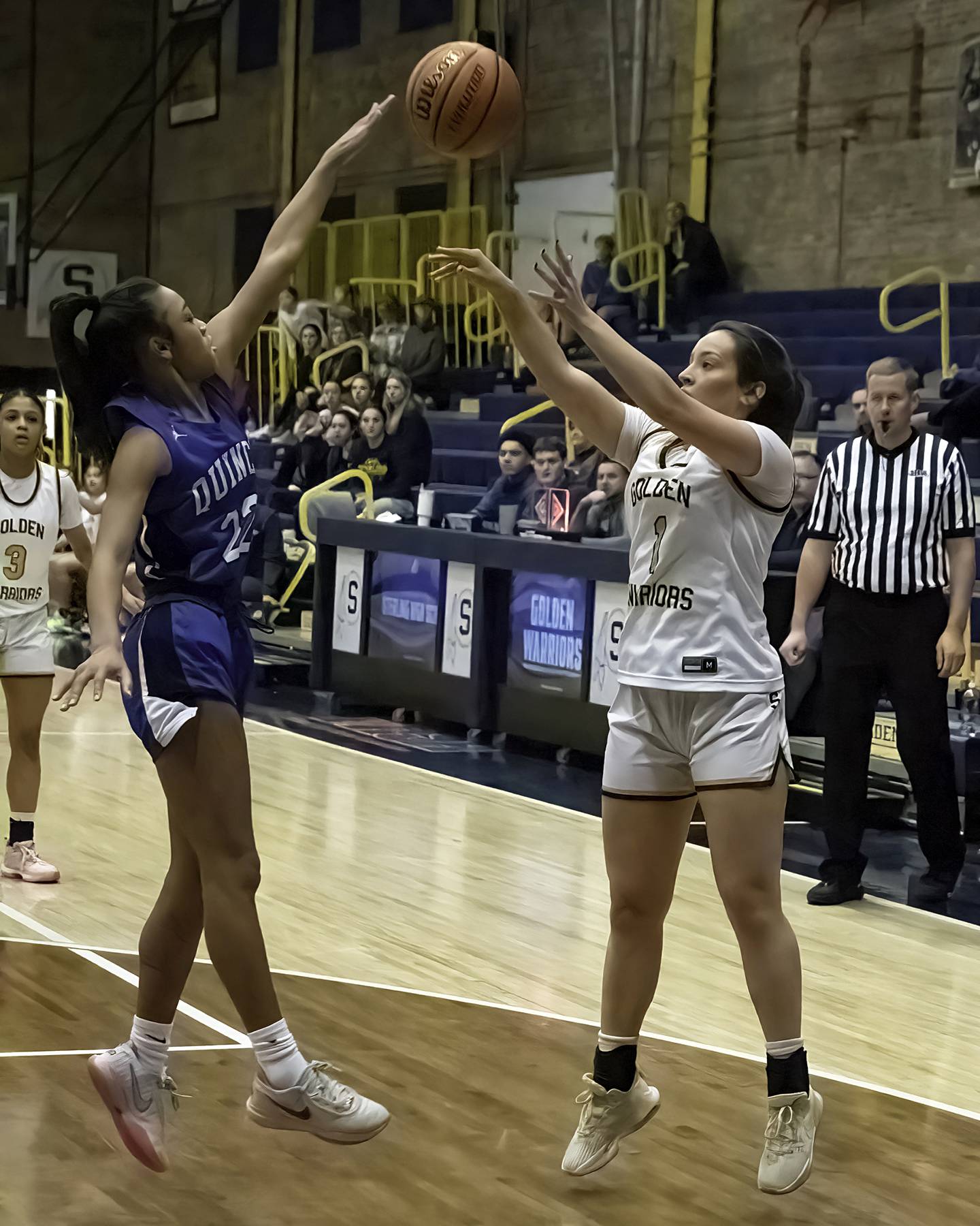 Sterling’s Aubri Menchaca puts up a shot against Quincy Saturday, Jan. 28, 2023.