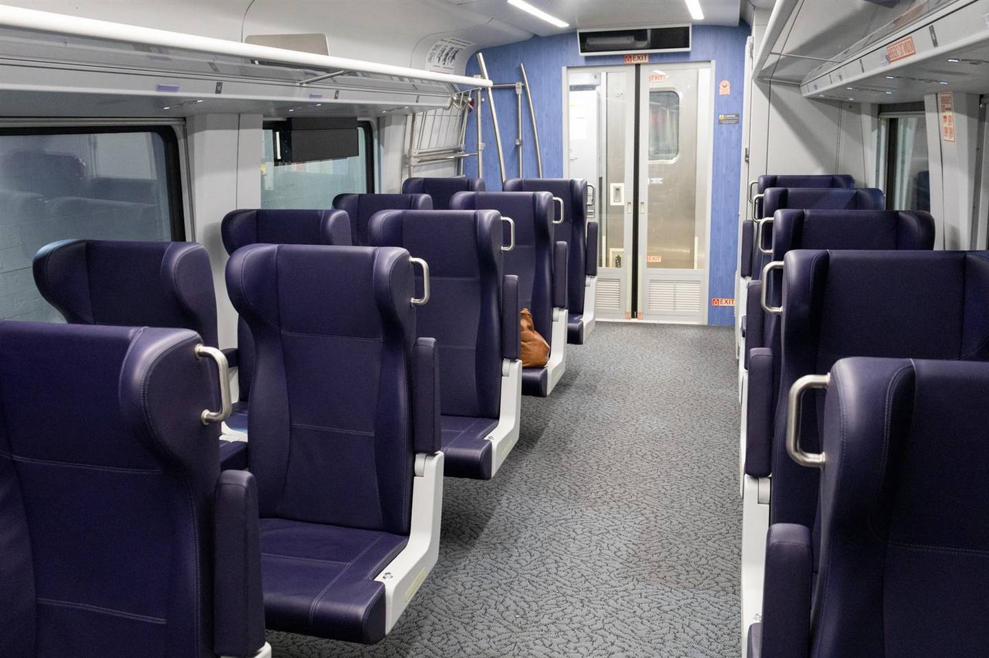 The interior of a new Siemens Venture passenger car is displayed Monday, June 26, 2023, at Chicago's Union Station after a news conference announcing faster rail service. Illinois is part of a multi-state consortium working to purchase 88 new single-level railcars that are fully accessible for persons with disabilities.