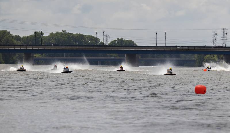 Racers compete Saturday, July 12, 2025, in a heat during Rock Falls’ River Chase.