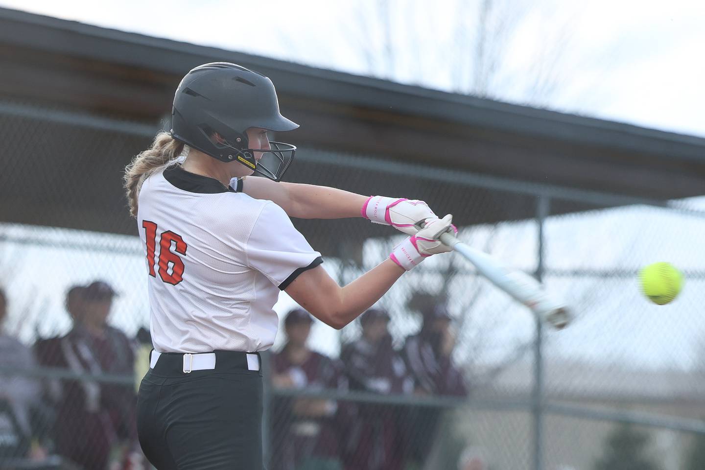 Lincoln-Way West’s Kaylea Armstrong connects against Lockport in the WJOL Softball Tournament championship game on Thursday, April 2, 2026 in Joliet.