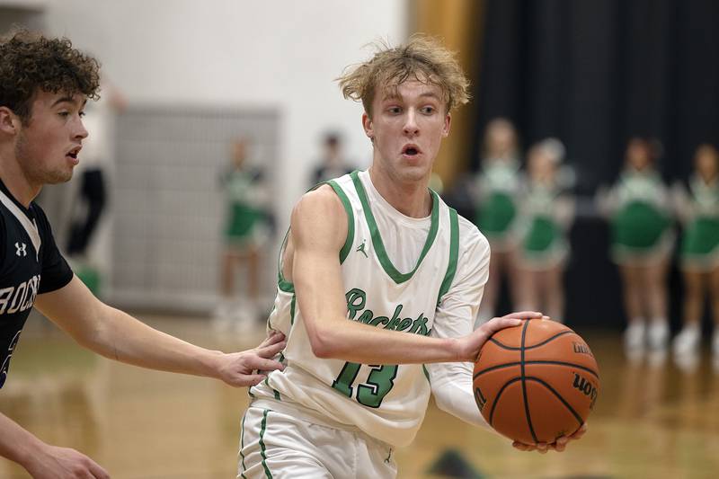 Rock Falls’ Aydan Goff looks to pass Friday, Feb. 3, 2023 against Rockford Lutheran.