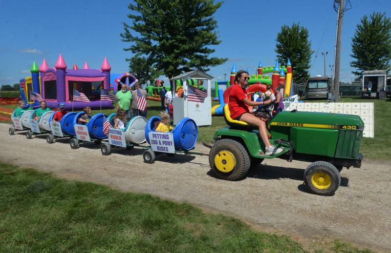 The barrel train winds through the Lee County Fairgrounds on Sunday, July 30, 2023.