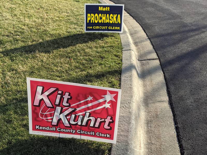 Unofficial results show Kendall County Circuit Clerk Matthew Prochaska leading Oswego Village Trustee Kit Kuhrt by a wide margin in Tuesday's general primary election.