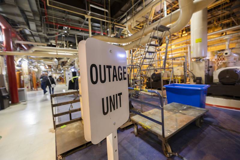 A sign designates which plant is undergoing the outage Wednesday, April 16, 2025. During the refueling outage, hundreds of contractors are called in to replace equipment and provide routine maintenance.