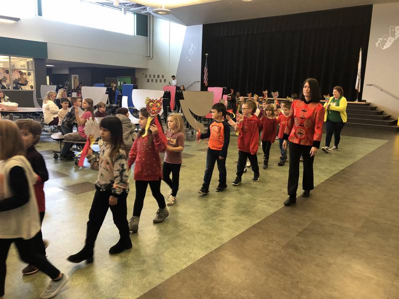 Students at JFK Elementary in Spring Valley parade for fellow students in celebration of Chinese New Year on Friday, Jan 27, 2022.
