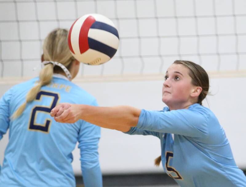 Marquette's Kealey Rick hits the ball against Putnam County on Thursday, Sept 7, 2023 at Putnam County High School.