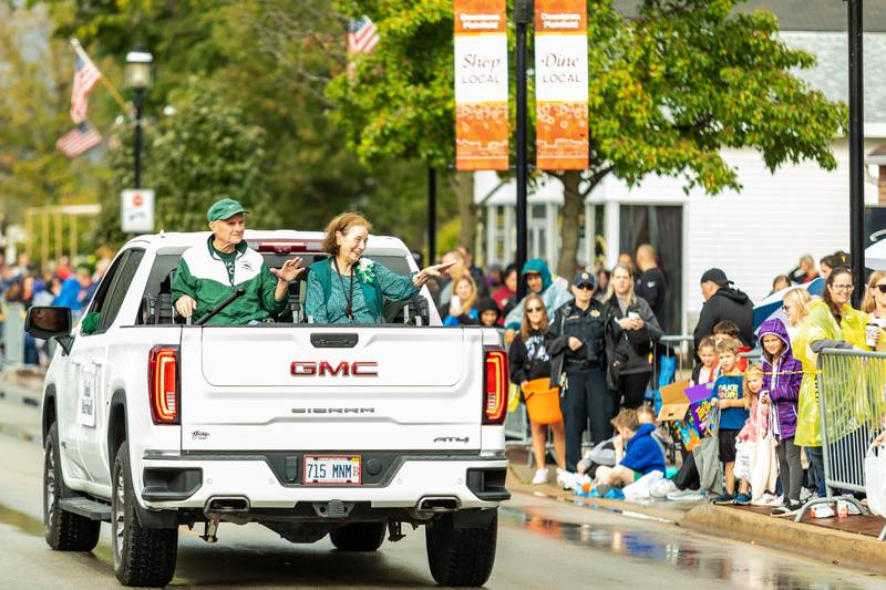 Plainfield Community Homecoming Parade grand marshal Audrey Stein waves to spectators during the Sept. 28, 2024 event in downtown Plainfield.