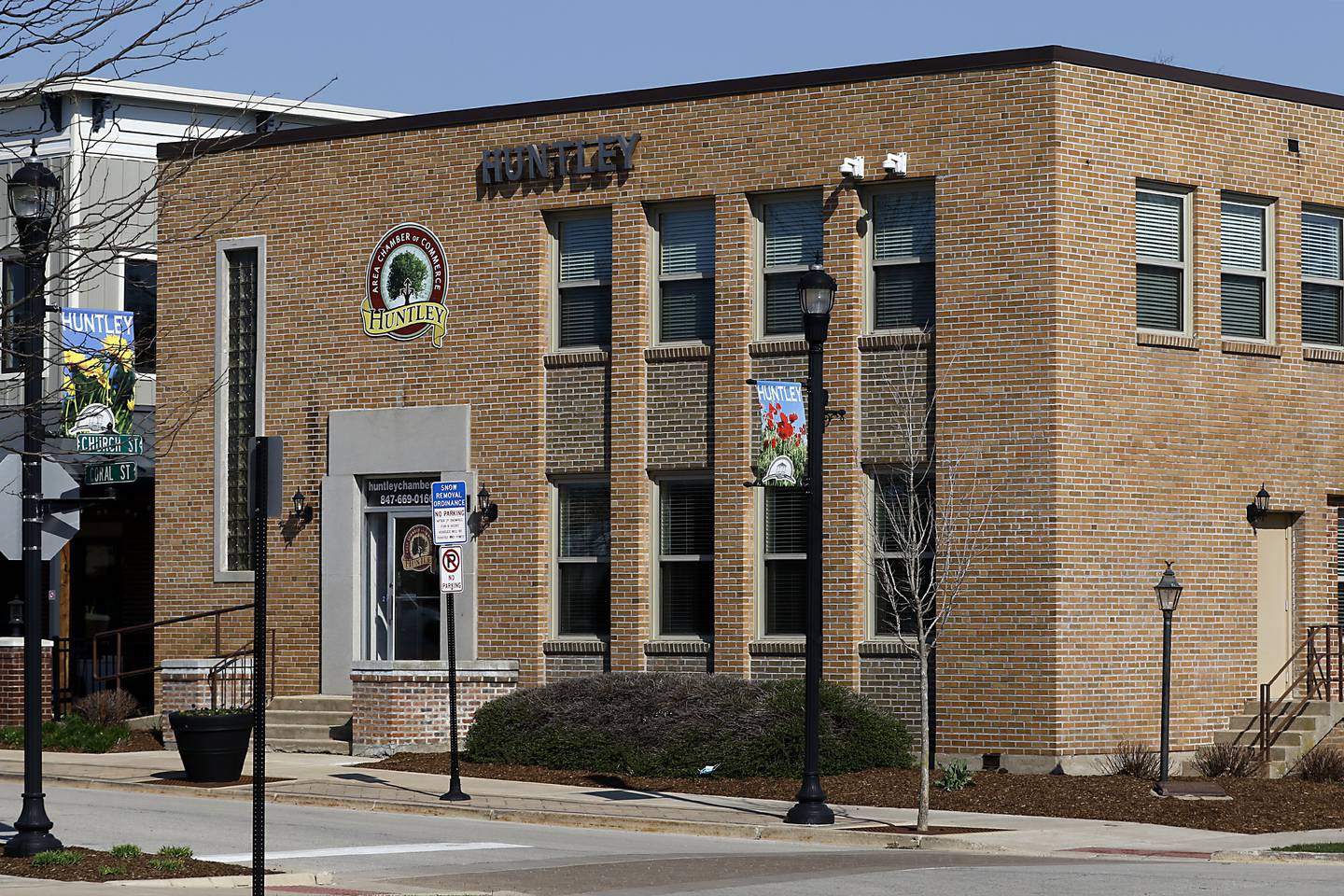 Former Huntley Village Hall at 11704 Coral Street, in Huntley, on Wednesday, April 12, 2023. Huntley officials are hearing a conceptual review for redeveloping the old Village Hall into a new restaurant.