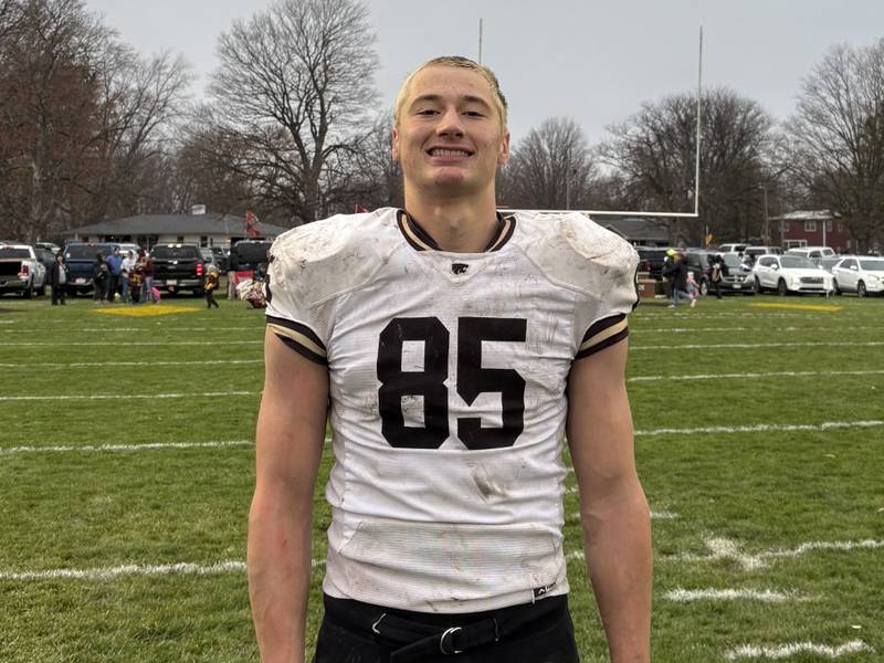 Lena-Winslow senior fullback and defensive end Aidan Wild rushed for 181 yards and three touchdowns on 22 carries, adding three tackles for loss in a 46-13 semifinal win over LeRoy.