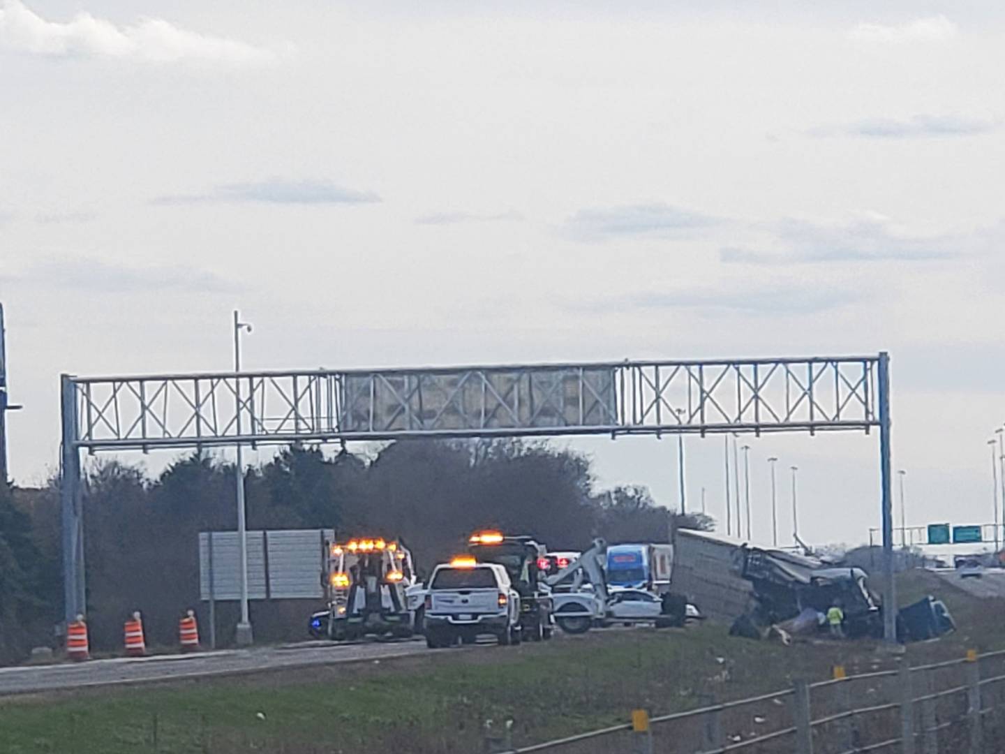 Cattle were loose Interstate 80, stopping eastbound lanes of traffic from Houbolt Road to Larkin Avenue, after a hauler was involved in a crash on Tuesday, April 19, 2022, Illinois State Police said.
(Photos courtesy of Michael Uylaki)