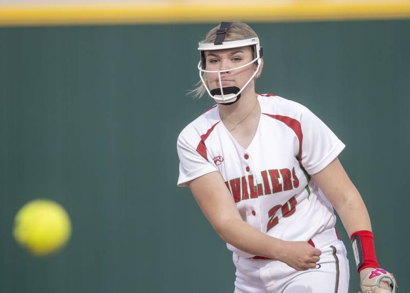 Taylor Vescogni throws a pitch against Ottawa on April 22, 2024, at the L-P Athletic Complex.
