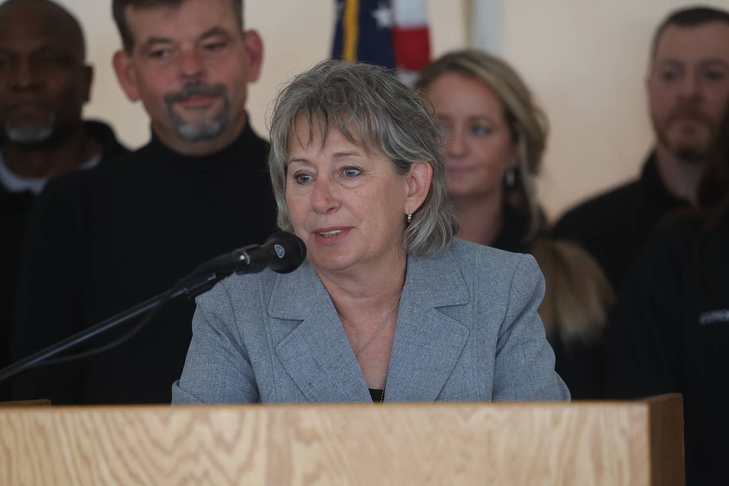 Will County Coroner Laurie Summers RN speaks at the Morgue and Coroner’s Facility Groundbreaking Ceremony on Friday.