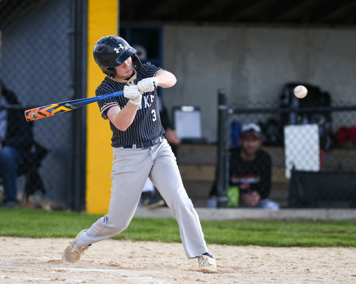 Hiawatha’s Tommy Butler (3) makes contacts the ball on Friday April 12, 2024, while taking on Indian Creek held at Hiawatha High School.