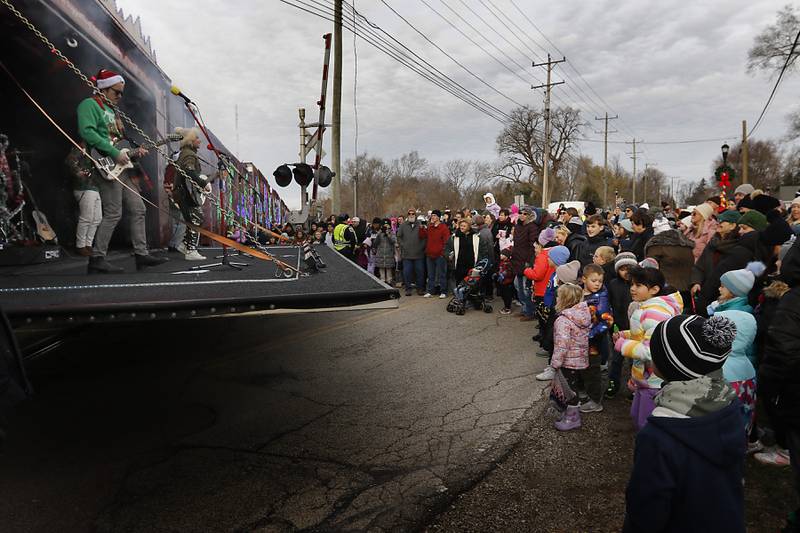 KT Tunstall and American Authors perform during a stop in Pingree Grove on Wednesday Nov. 27, 2024, by the Canadian Pacific Kansas City Railway 2024 Holiday Train. The holiday train raised food and monetary donations for the D300 Food Pantry during its stop in Pingree Grove.