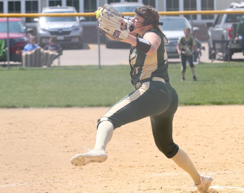 St. Bede's Reagan Stoudt delivers a pitch to Annawan/Wethersfield in the Class 1A Regional final game on Saturday, May 20, 2023 in Annawan.