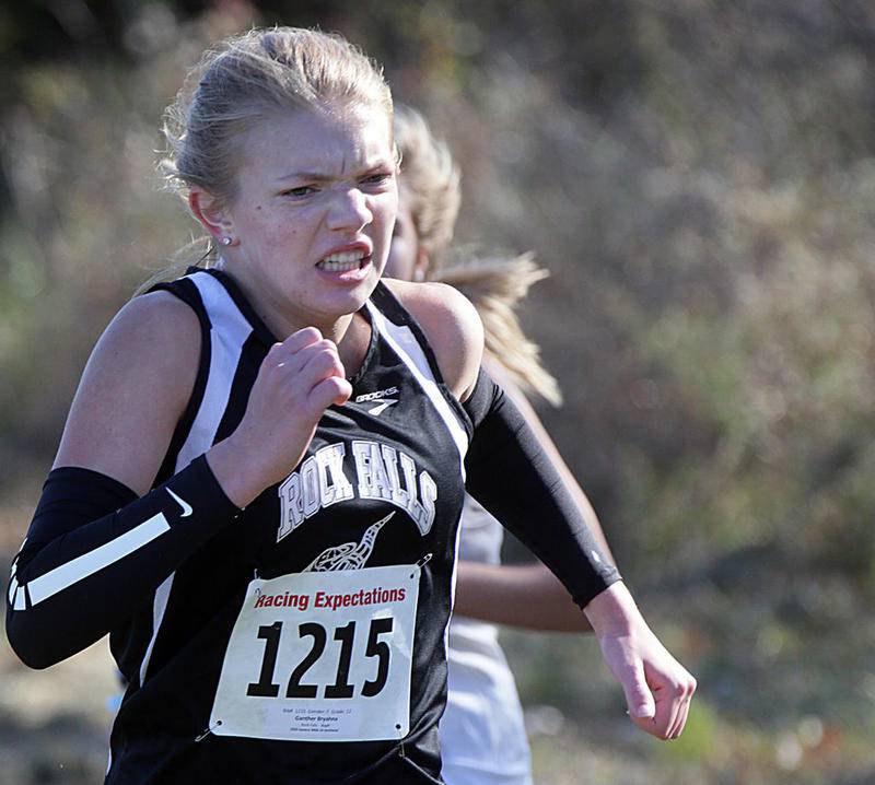 Rock Falls Bryahna Ganther, runs in the girls Class 1A Sectional Cross Country meet at the FFA Ag Land Lab in Seneca.