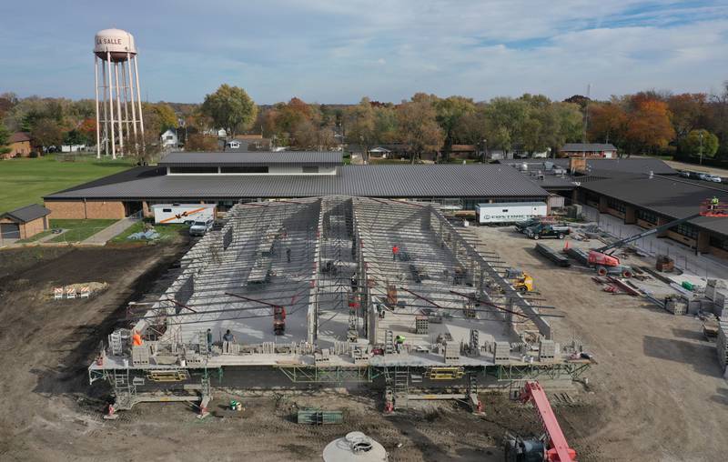 Crews with Vissering Construction build a 14,000 square-foot addition to the west side of Northwest School on Tuesday, Nov. 7, 2023 in La Salle. The addition will hold eight new classrooms including early childhood and kindergarten. The district was awarded $3.2 million State of Illinois as part of the Early Childhood Construction Grant program. The grant program is part of Governor JB Pritzker's Rebuild Illinois capital plan. Vissering Construction and BCA Architects in Ottawa are the contractors working at the site. The new addition is scheduled to be completed for the 2024-2025 school year.