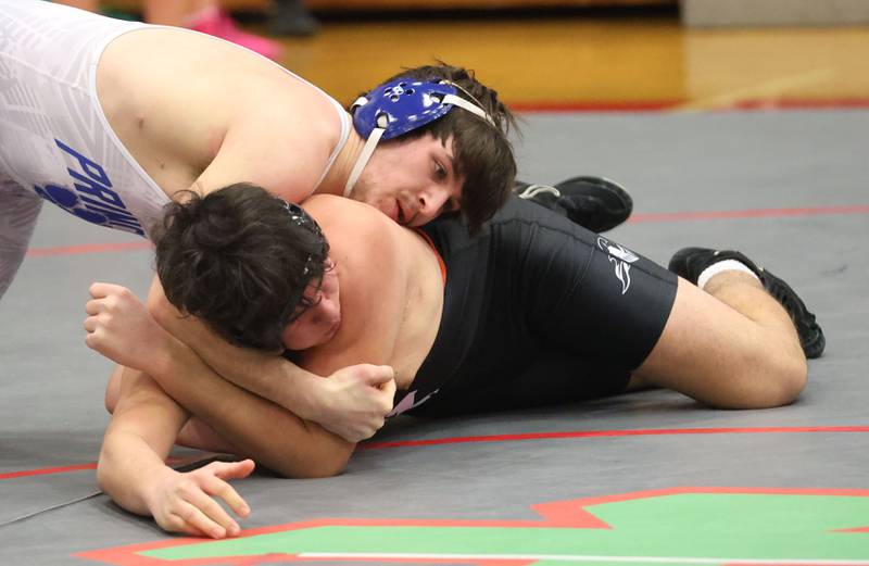 Princeton's Eli Berlin wrestles Kaneland's George Slepicka during a meet on Thursday, Jan. 22, 2026 in Sellett Gymnasium at L-P High School.