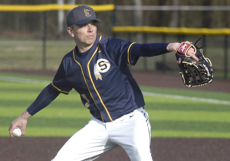 Sterling Pitcher Shawn Dir pitches againt DeKalb. The action took place at Gartner Park in Sterling on Thursday, April 3, 2025.