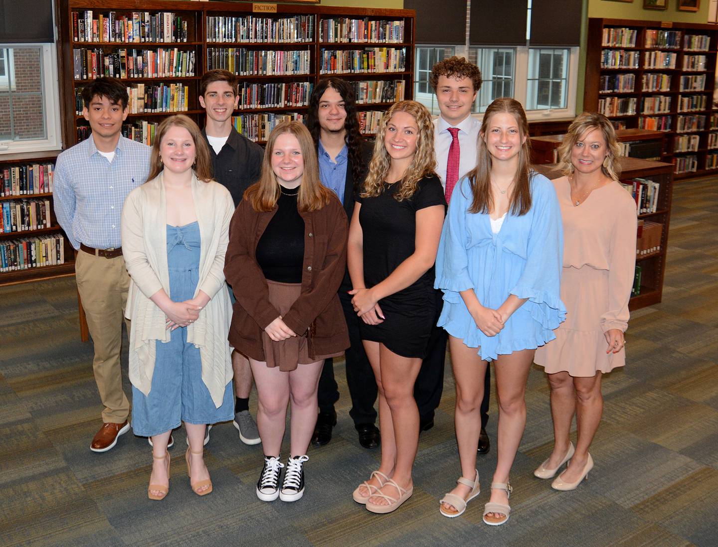 La Salle-Peru High School announced the recipients of the 2022 Wagenknecht Scholarships. This year’s recipients are (front row, from left) Salutatorian Shea Rathburn, Addison Ernat, Valedictorian Elia Becker, Isabella Lambert, Sebastian Serratos (back row, from left), Matthew Beard, Emilio Phlippeau and Caden Valenzuela. The scholarships were presented by Tammy Humpage (back row, right) of Hometown National Bank.