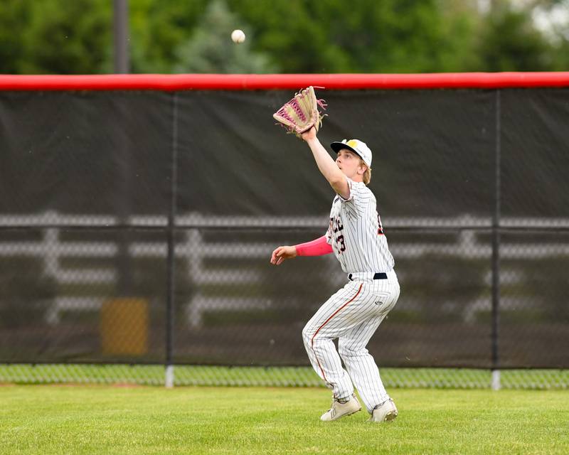 Romeoville's Nicholas Whitford (13) makes a catch during the regional game against Yorkville on Thursday May 29, 2025, held at Yorkville High School.