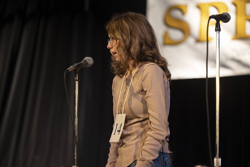 Charlie Frankenberry of St. Paul Lutheran competes Thursday, Feb. 19, 2026, during the Lee-Ogle-Whiteside County Regional Spelling Bee. Frankenberry missed in round 5 on the word centaur.