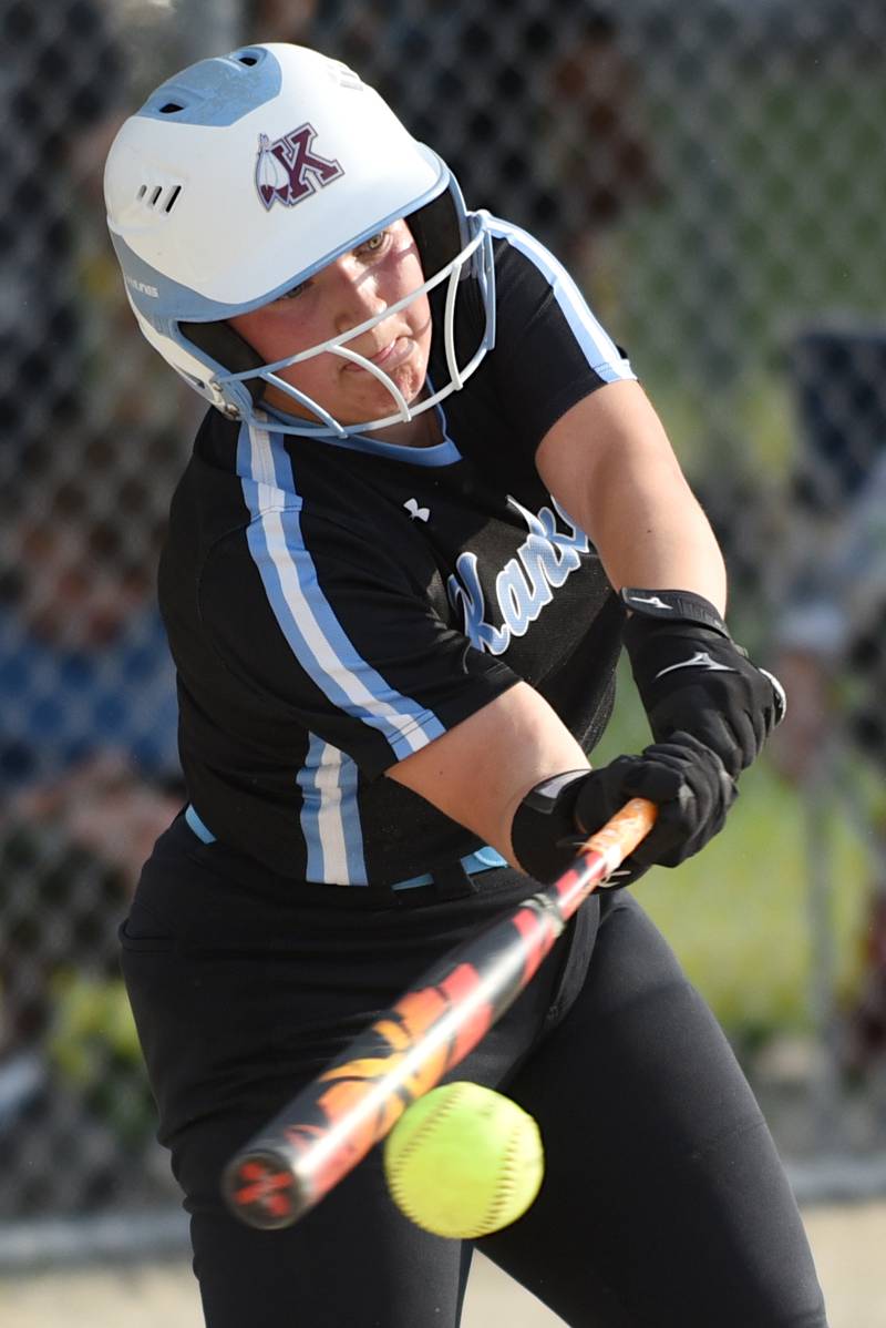 Kankakee's Kylie Glogowski hits a pitch during a game at Bishop McNamara Tuesday, May 13, 2025.
