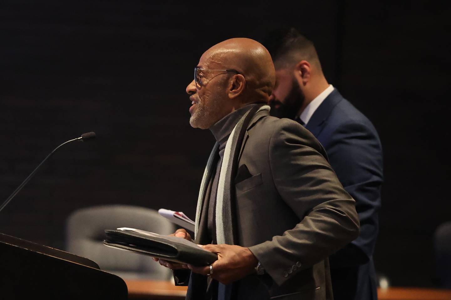 Larry Crawford speaks at a special Joliet Electoral Board meeting at Joliet City Hall on Tuesday, Dec. 3, 2024 in Joliet.