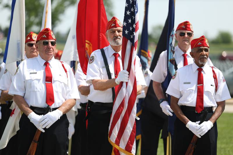 Members of the Department of Veterans Affairs Memorial Squad present the flags for the 23rd Annual Memorial Day Ceremony at Abraham Lincoln National Cemetery. Monday, May 30, 2022 in Elwood.