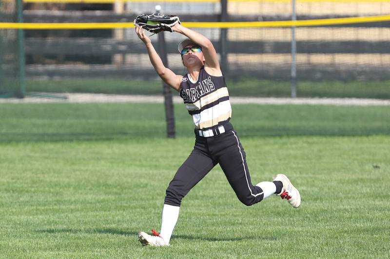 Sycamore's Jalyna Polichnowski makes a running catch during their game against Dixon Thursday, May 12, 2022, at Sycamore High School.