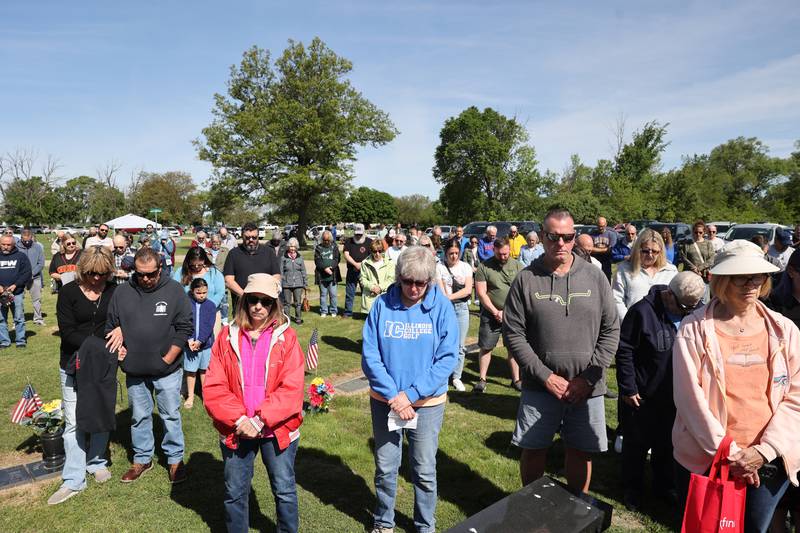 Over 100 people gathered for a ceremony dedicated to the late John Kirnbauer, a veteran whose ashes went unclaimed for five years, on Monday, May 26, 2025, at Kankakee Memorial Gardens.